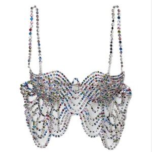 AREA
Crystal-embellished Silver-tone Top In Multi & Silver